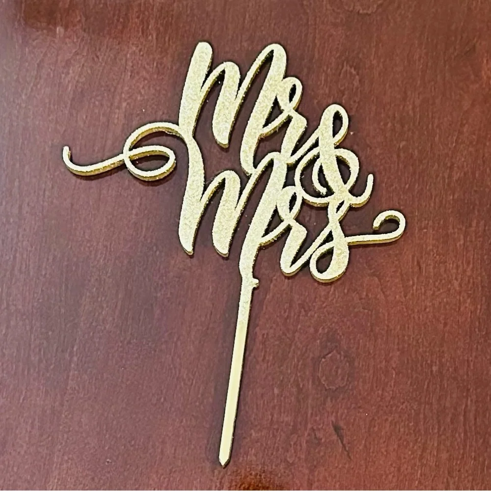 Mr and Mrs Gold wedding cake topper